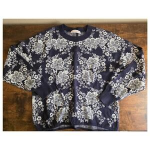 See by Chloé Floral Jacquard Knit Sweater – Navy/White Size M